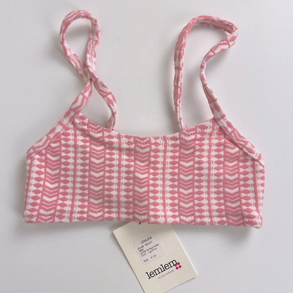 Lemlem | Geometric Print Lola Bikini Top Light Pink | Girls 6 Yrs